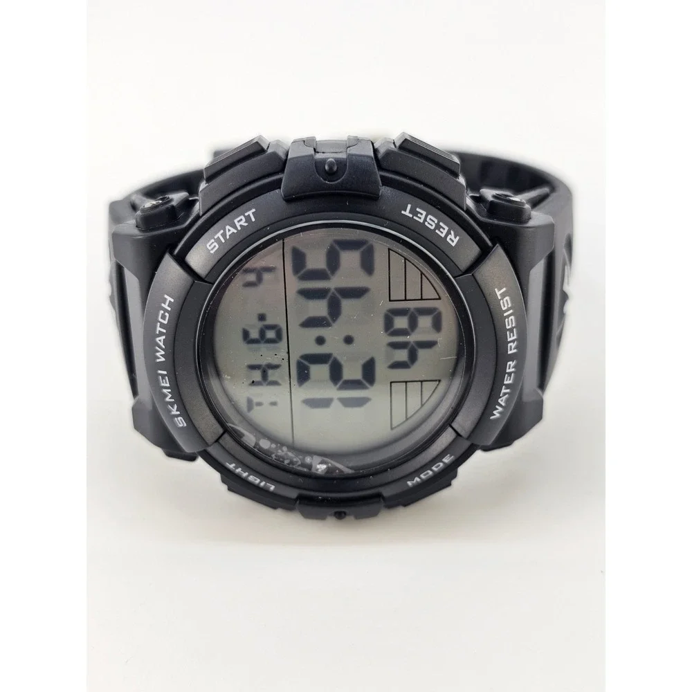 Men's Sports Digital Watch 50MM Black Plastic Bands Working Light Alarm